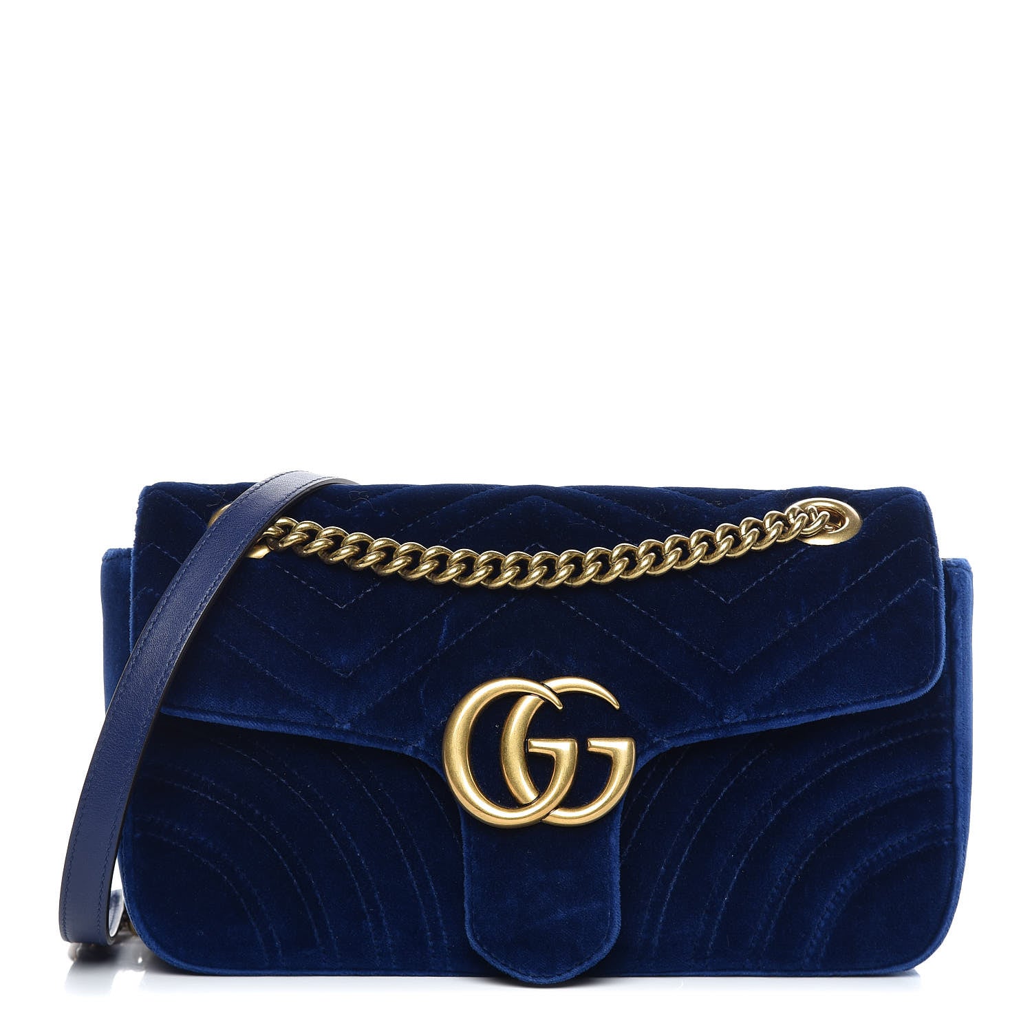 Gucci Velvet Matelasse Small GG Marmont Shoulder Bag Cobalt Blue 1 of 9