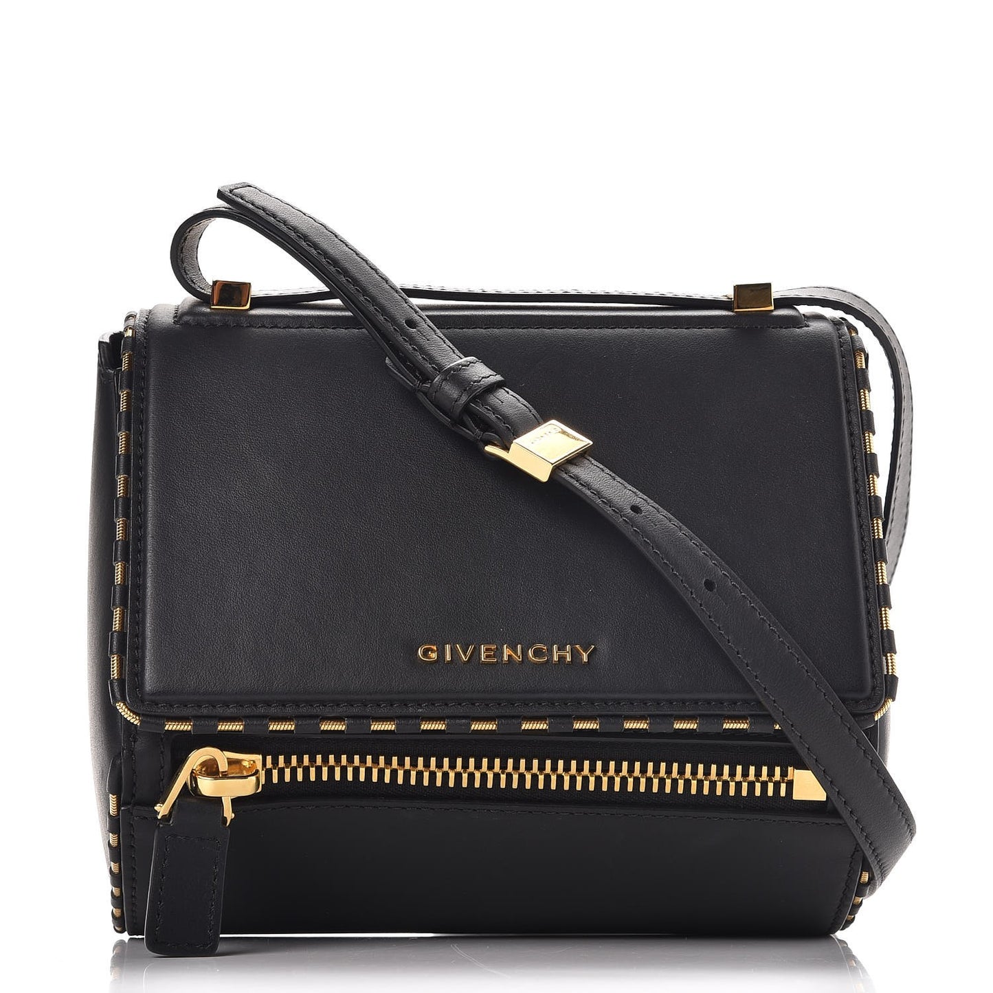Calfskin Chain Detail Mini Pandora Box Crossbody Bag Black