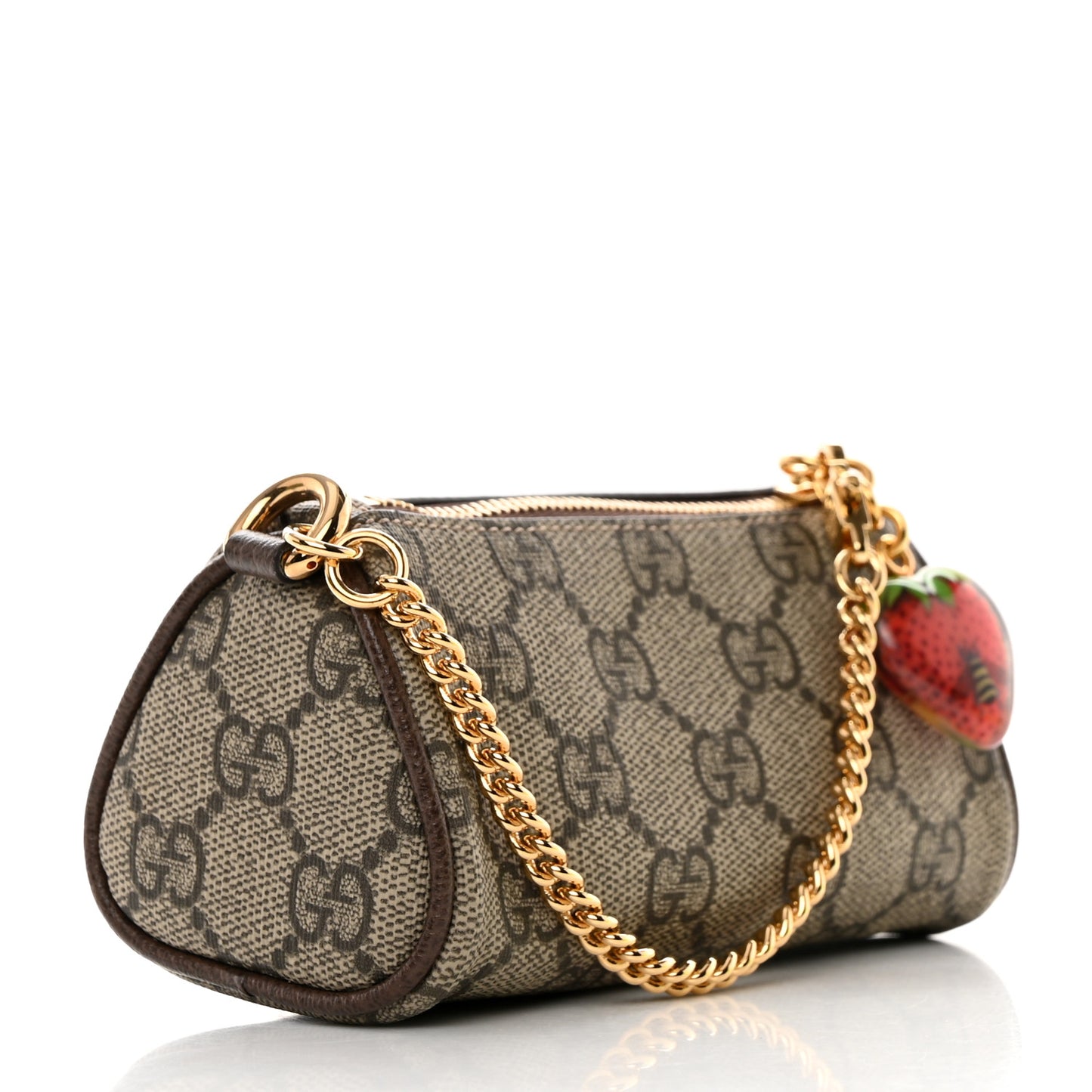 GG Supreme Monogram Strawberry Retro Interlocking G Barrel Coin Purse Beige Ebony