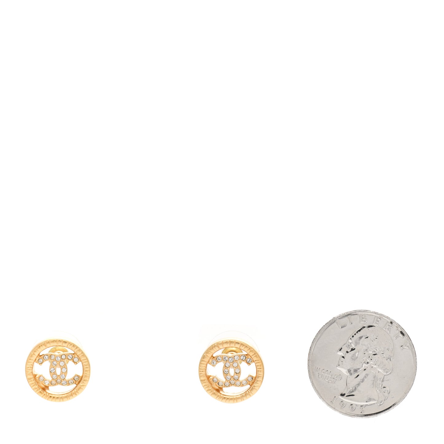 Metal Crystal Textured CC Round Earrings Gold