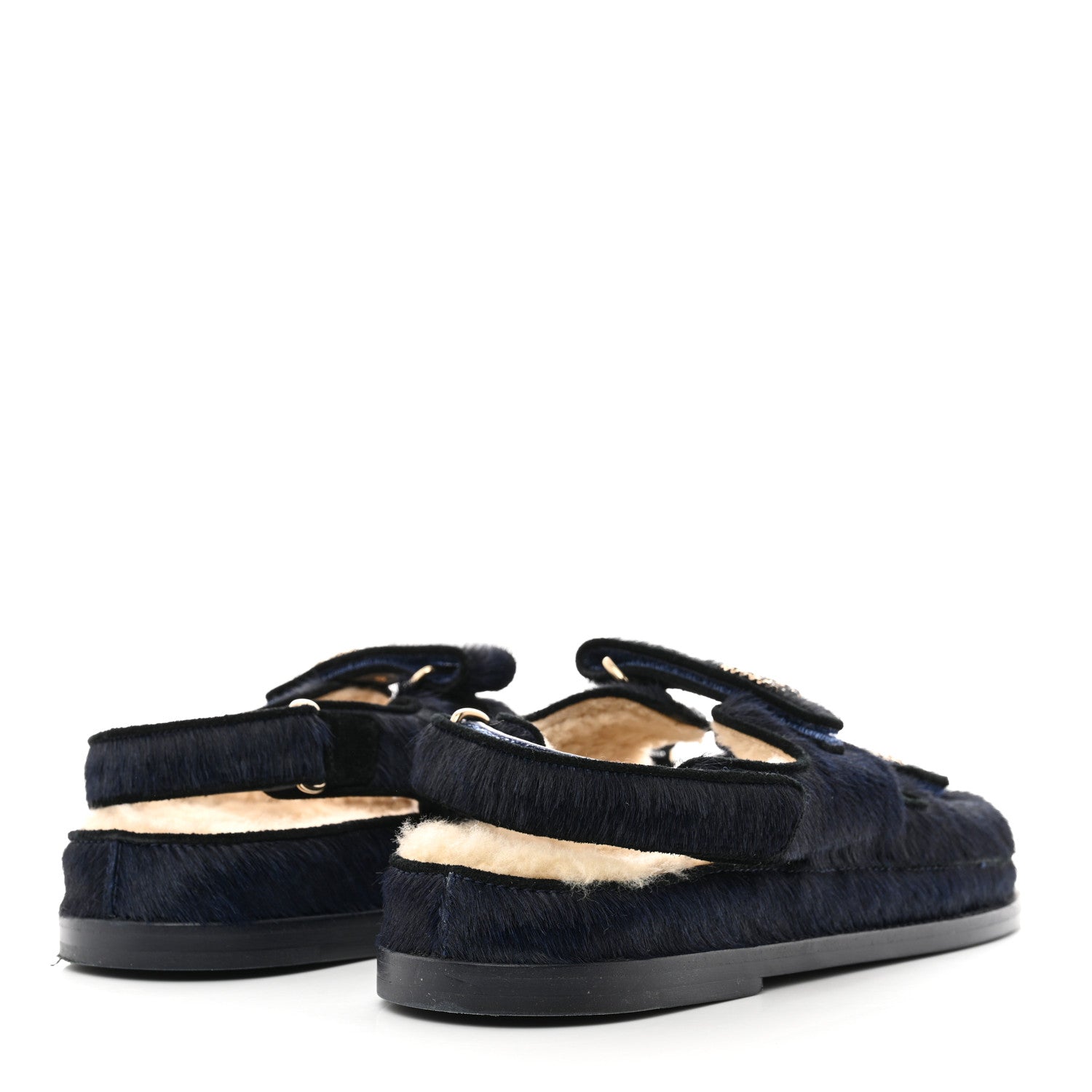 Chanel Calfskin Hair Suede Shearling Dad Sandals 39.5 Navy Black 4 of 8