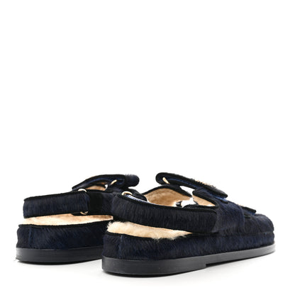 Chanel Calfskin Hair Suede Shearling Dad Sandals 39.5 Navy Black 4 of 8