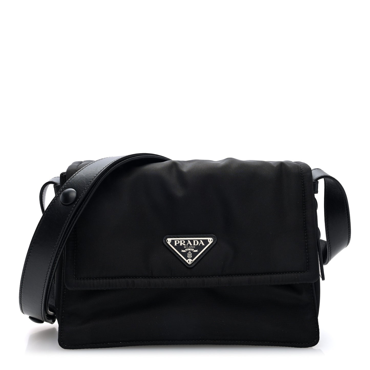 Re-Nylon Vitello Padded Small Flap Shoulder Bag Black