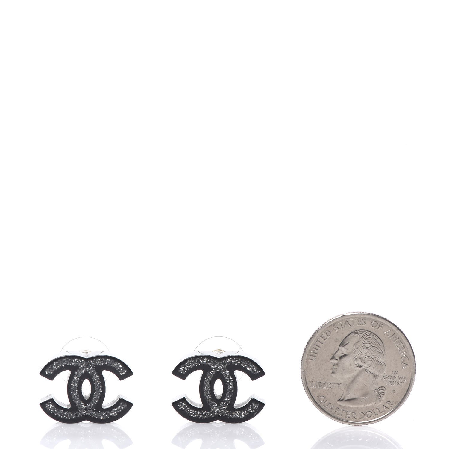 Chanel Glitter Resin CC Earrings Silver Black 2 of 6