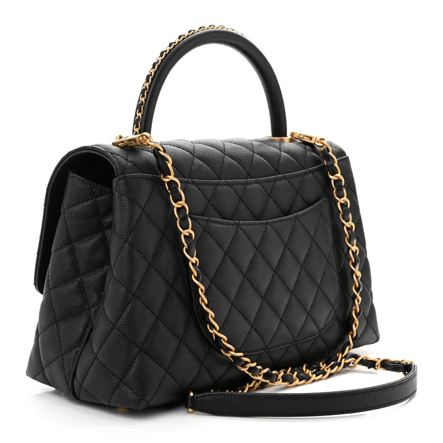 Caviar Quilted Small Coco Chain Handle Flap Black