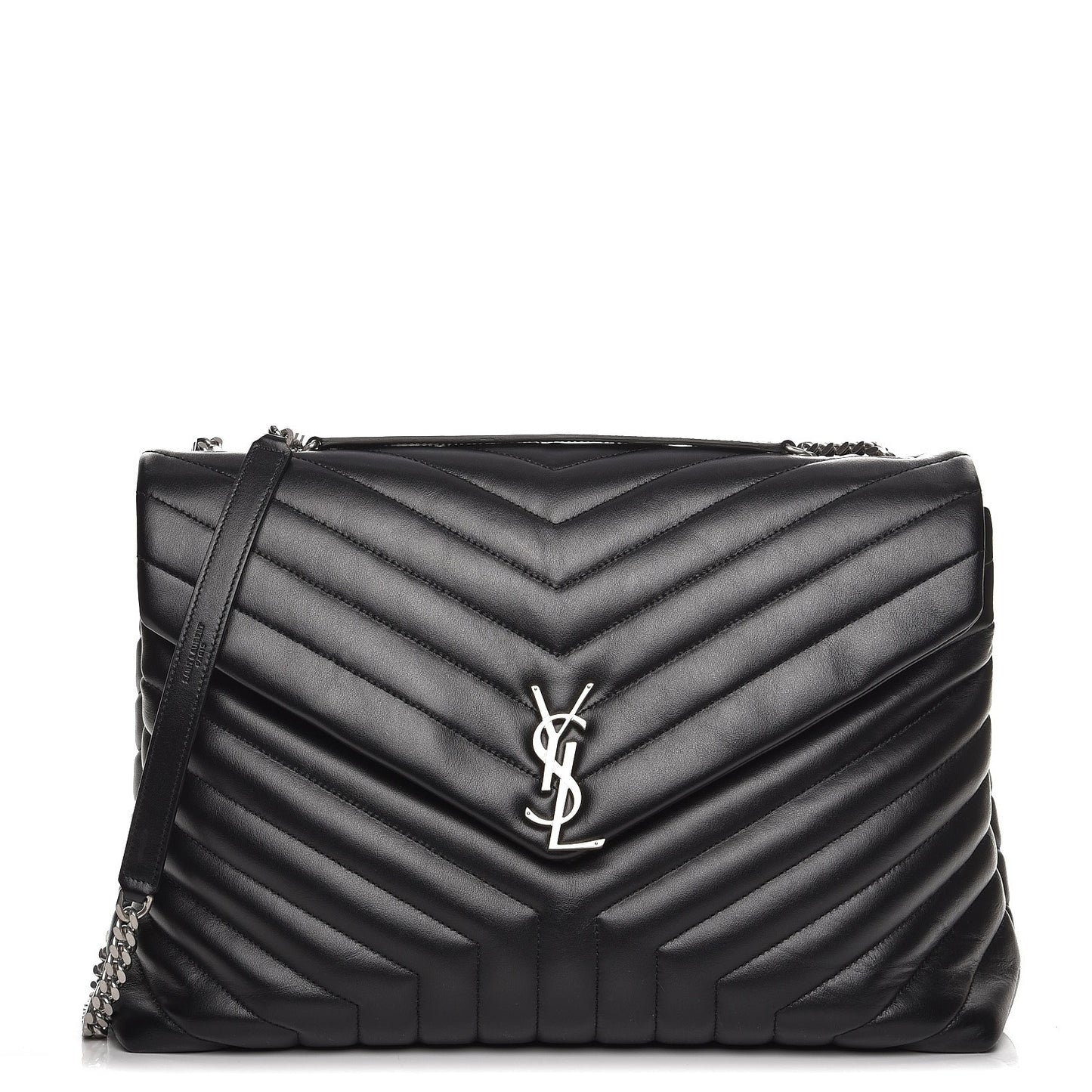 Calfskin Y Quilted Monogram Large Loulou Chain Satchel Black