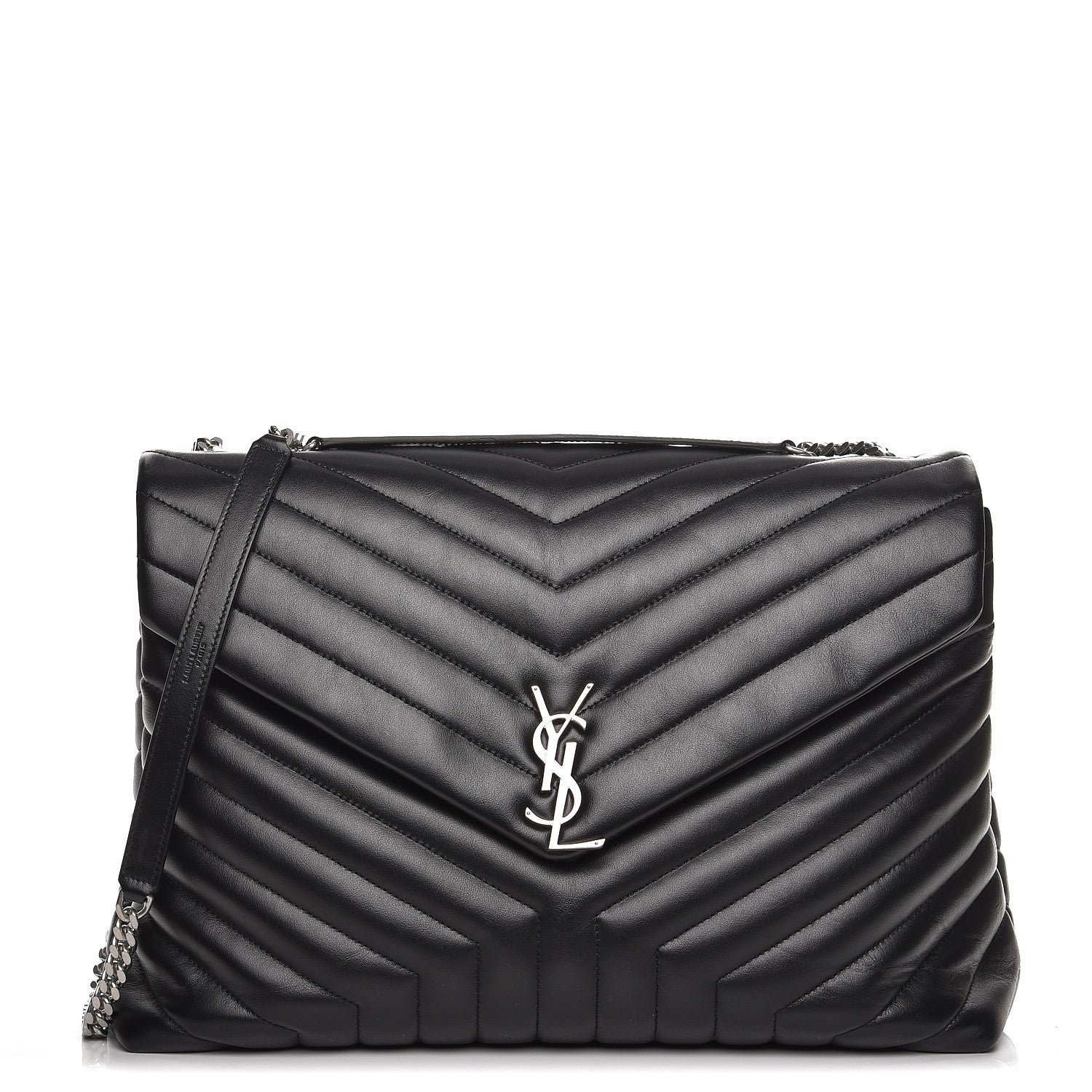Saint Laurent Calfskin Y Quilted Monogram Large Loulou Chain Satchel Black 1 of 7