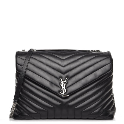 Saint Laurent Calfskin Y Quilted Monogram Large Loulou Chain Satchel Black 1 of 7