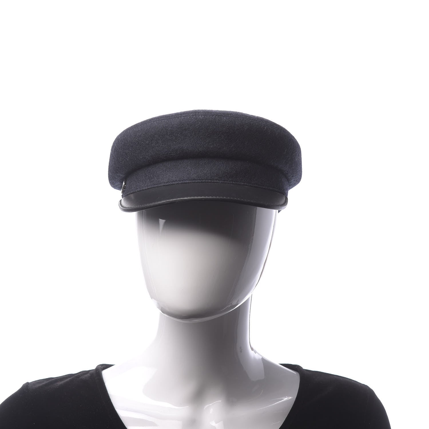 Hermes Glossy Lambskin Wool Womens Vauban Cap 57 Marine Black 2 of 8