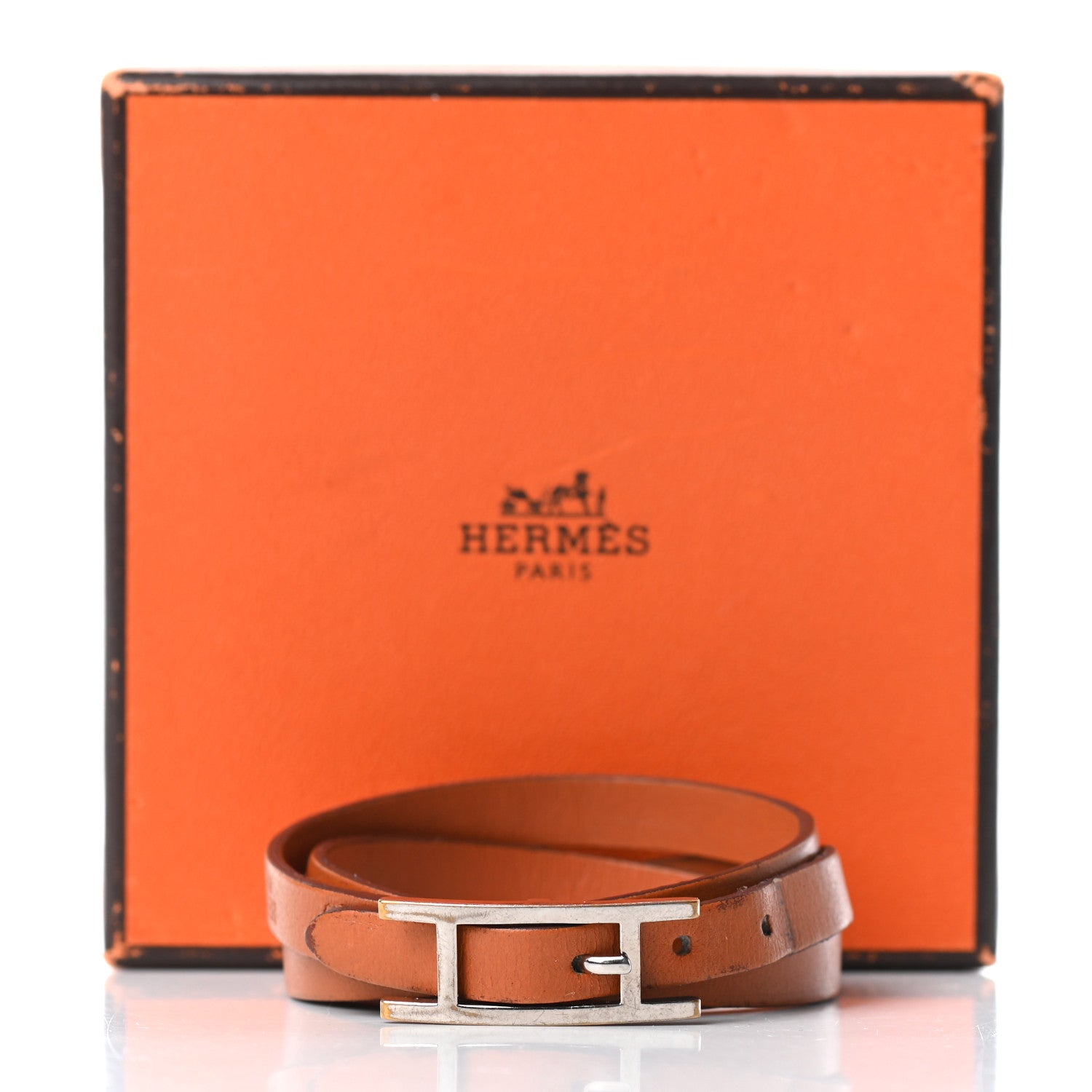 Hermes Chamonix Hapi 3MM Triple Tour Wrap Bracelet M Orange 6 of 6