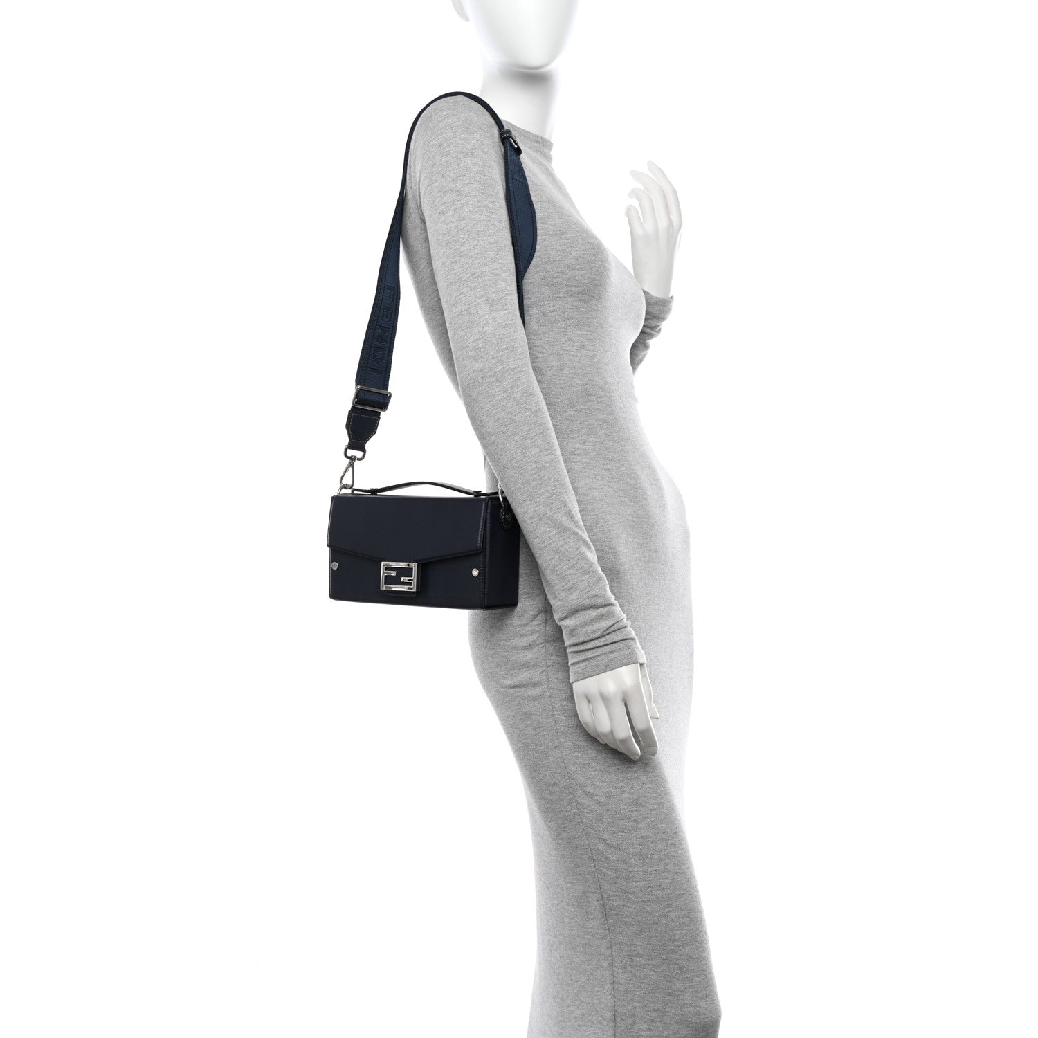 Fendi Vitello King FF Lines Embossed Baguette Soft Trunk Midnight 2 of 10