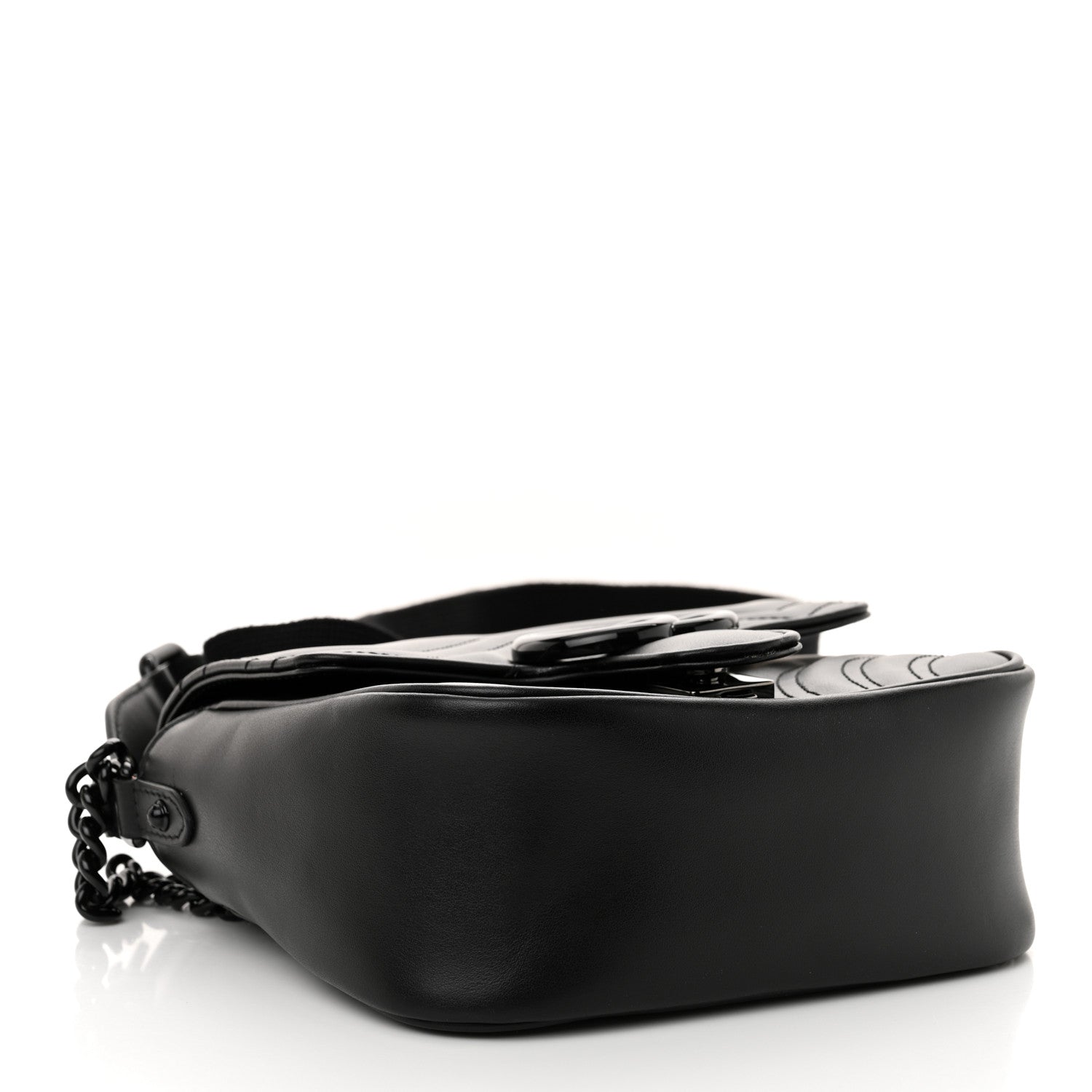 Gucci Calfskin Matelasse Monochrome Mini GG Marmont Crossbody Shoulder Bag Black 4 of 11