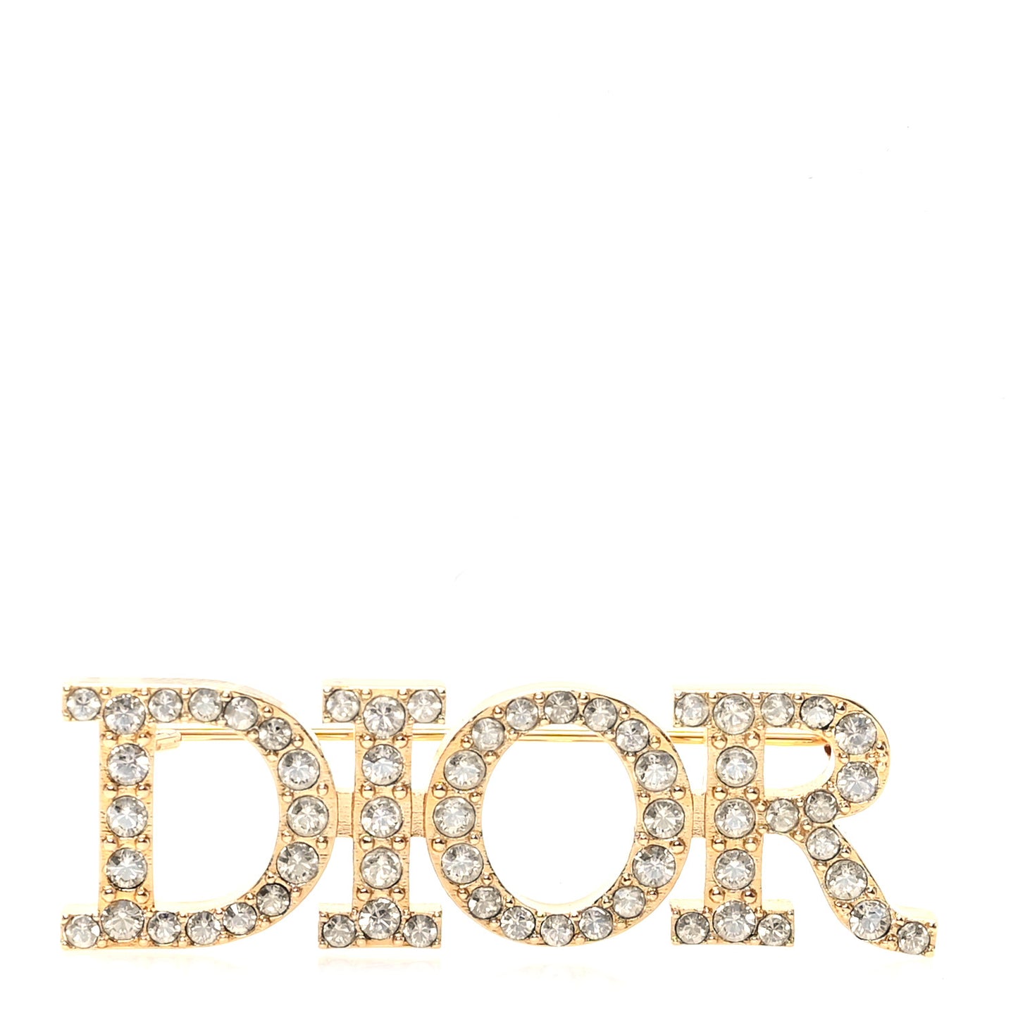 Crystal Dior Logo Brooch Gold