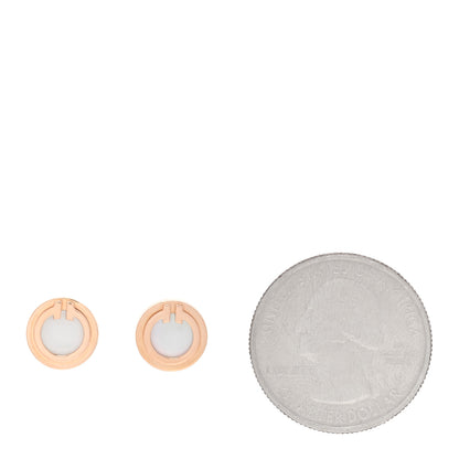 Tiffany 18K Rose Gold Mother of Pearl T Circle Earrings 2 of 6