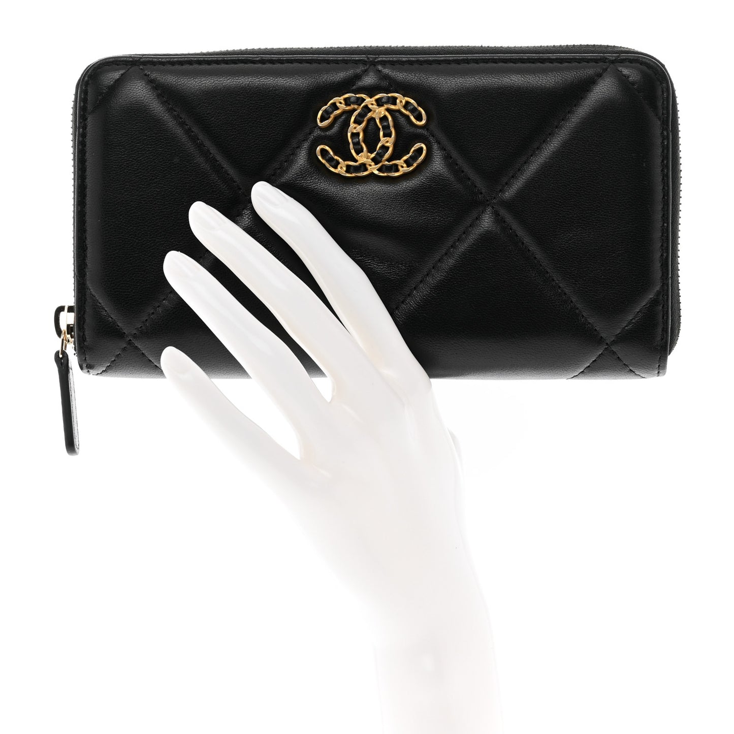 Lambskin Quilted 19 Long Zipped Around Wallet Black