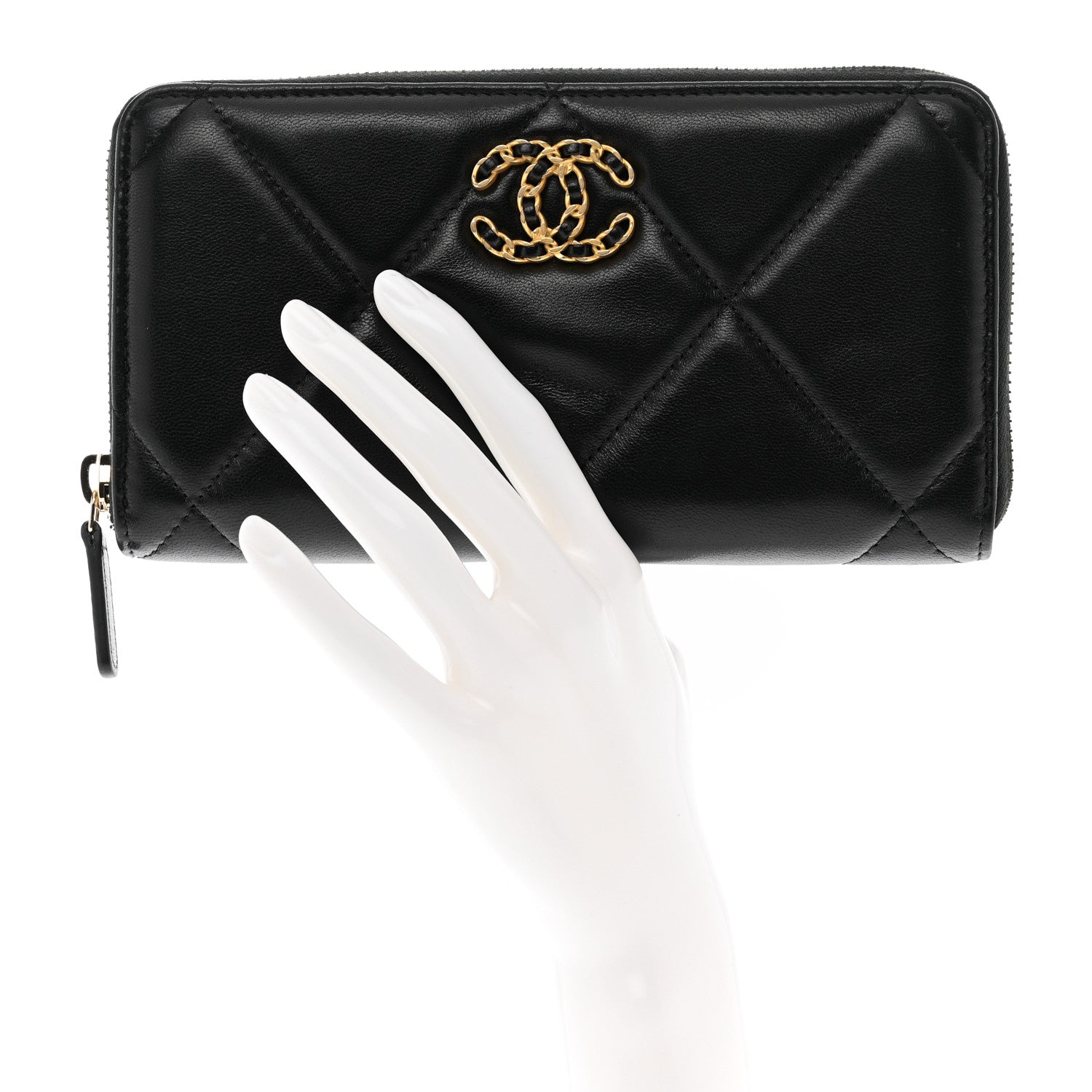 Chanel Lambskin Quilted 19 Long Zipped Around Wallet Black 2 of 9