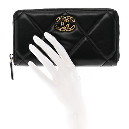 Chanel Lambskin Quilted 19 Long Zipped Around Wallet Black 2 of 9