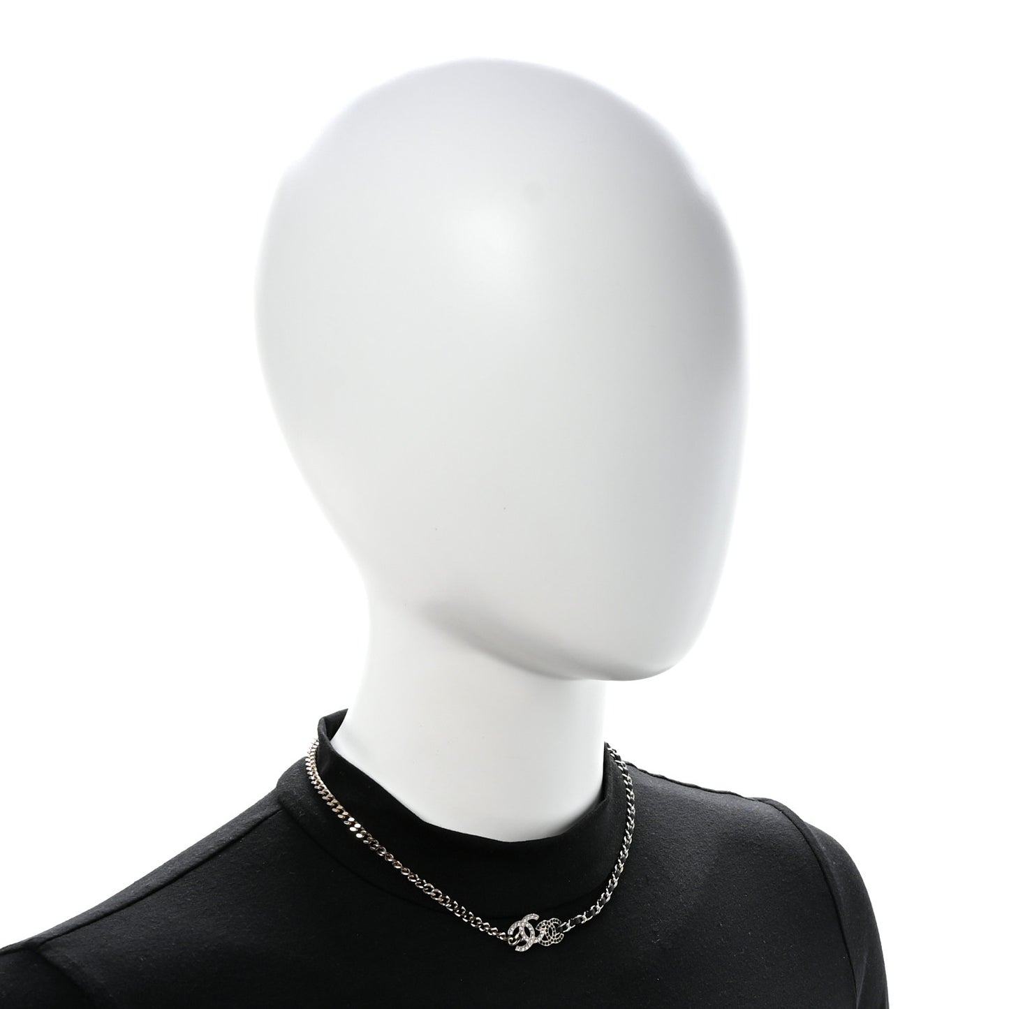 Lambskin Crystal CC Chain Choker Necklace Black Gold