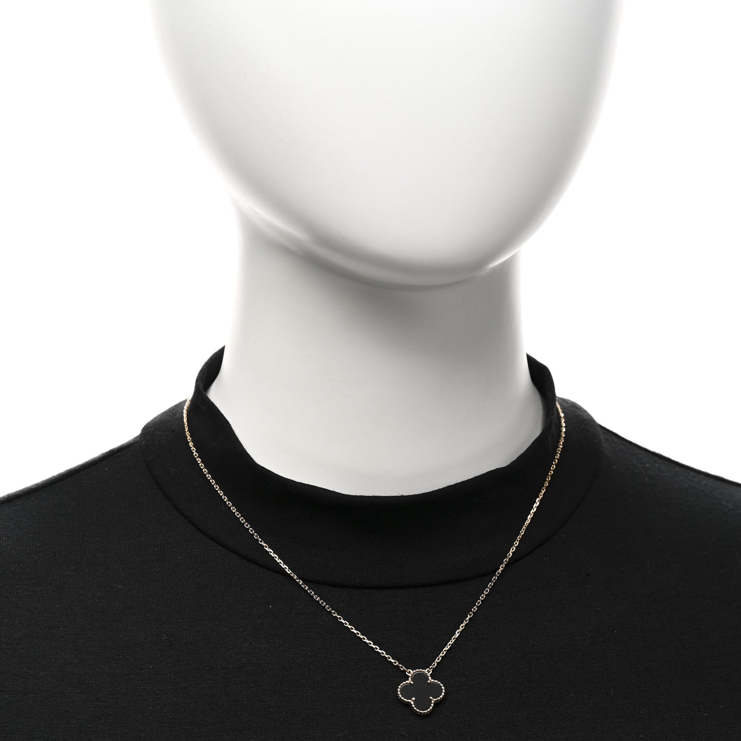 18K Yellow Gold Black Onyx Vintage Alhambra Pendant Necklace
