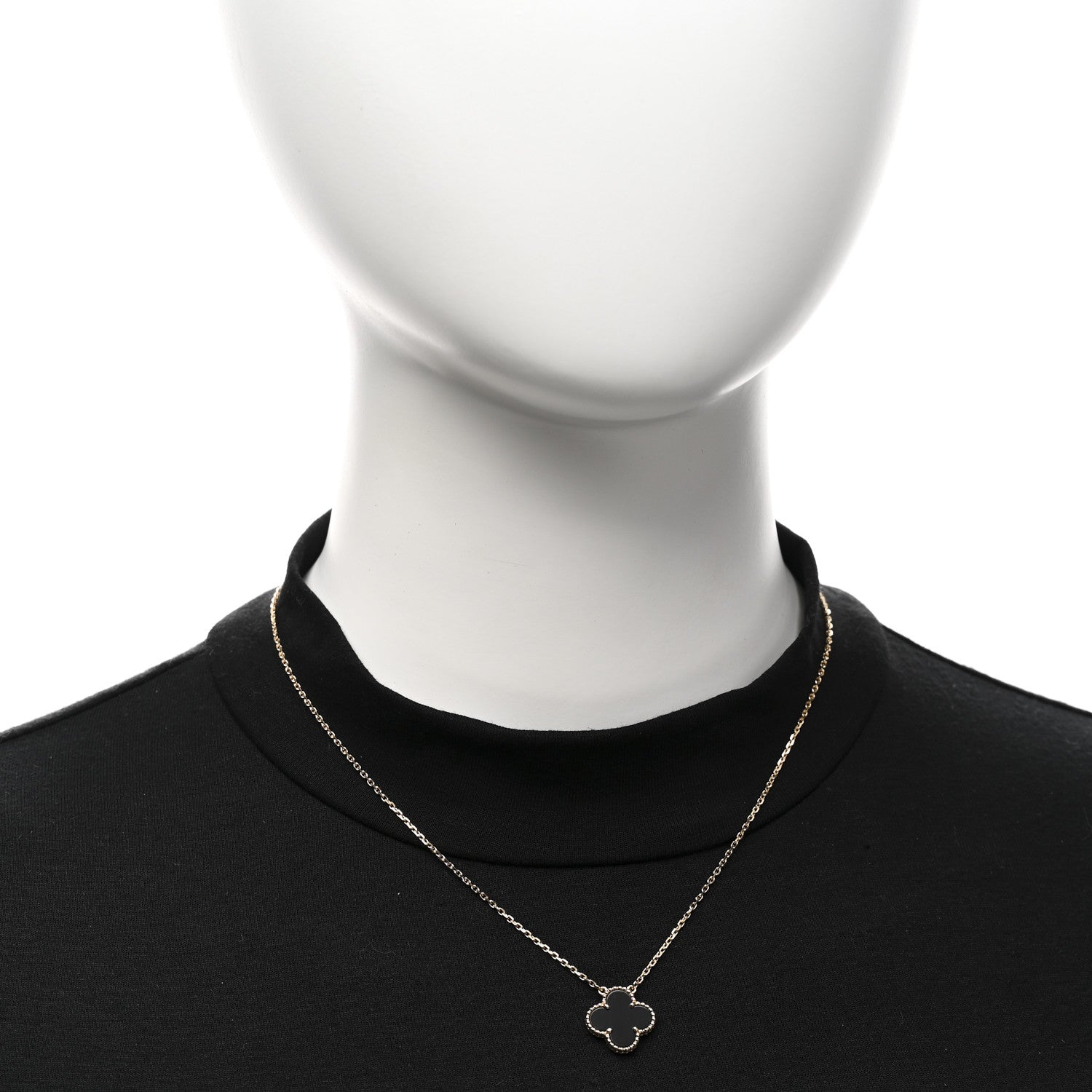 Van Cleef & Arpels 18K Yellow Gold Black Onyx Vintage Alhambra Pendant Necklace 2 of 6