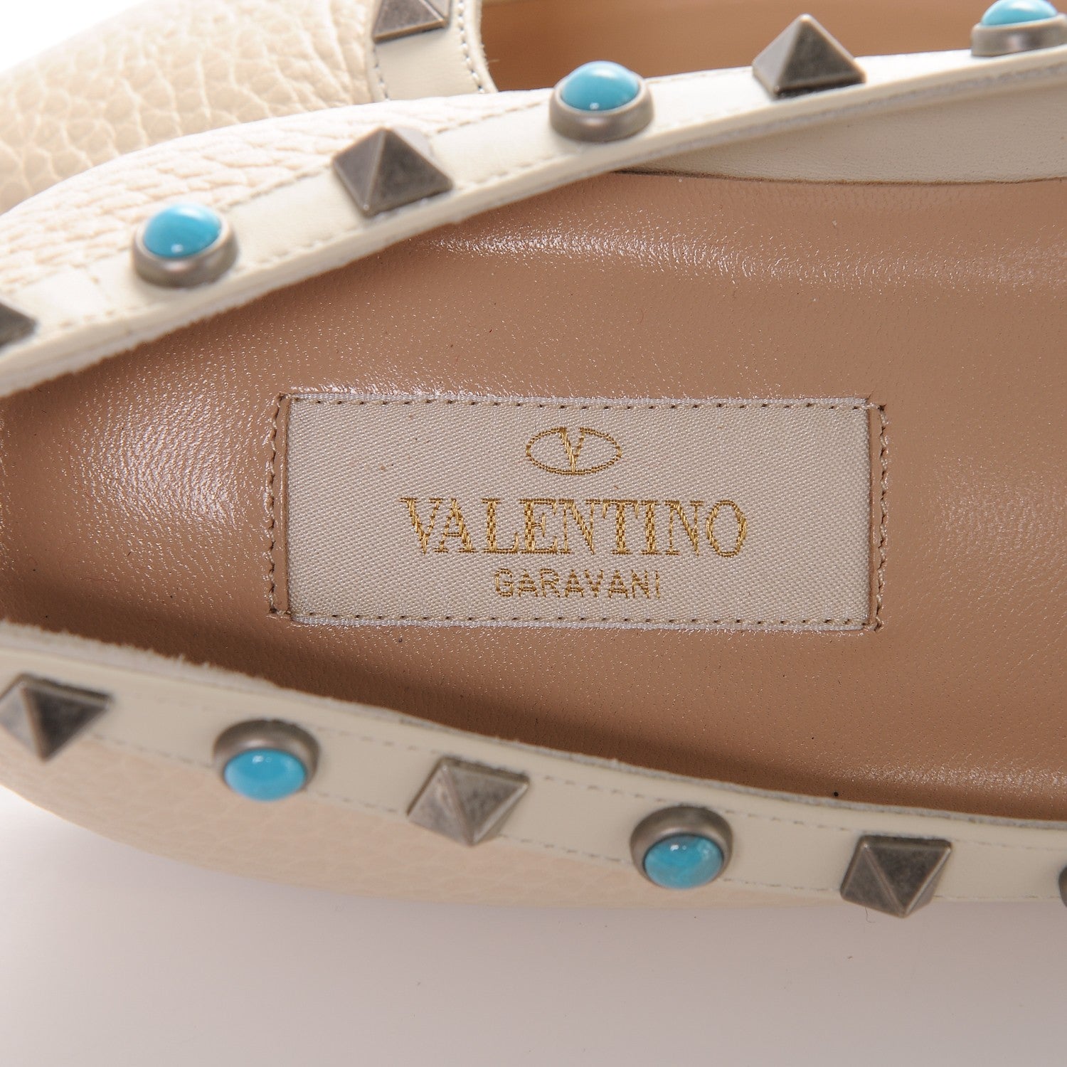 Valentino Garavani Pebbled Calfskin Rockstud Rolling Ballerina Flats 37 Ivory 8 of 9