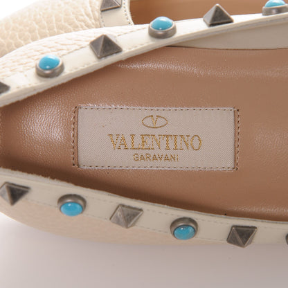 Valentino Garavani Pebbled Calfskin Rockstud Rolling Ballerina Flats 37 Ivory 8 of 9