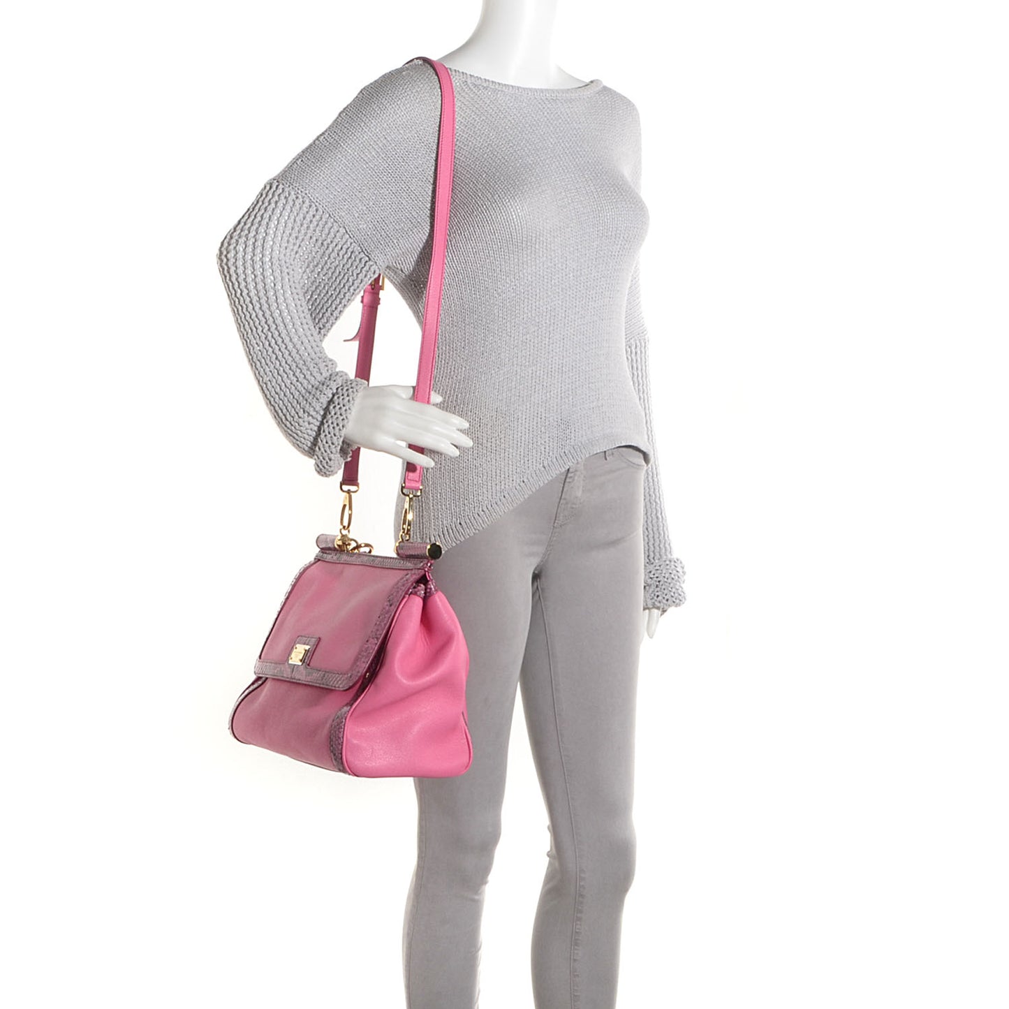 Dauphine Leather Python Large Miss Sicily Satchel Pink