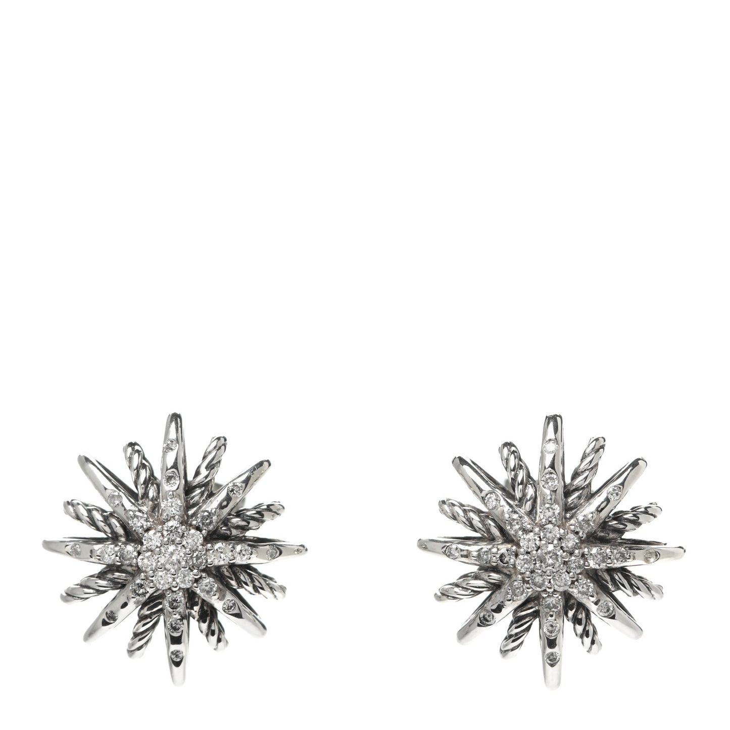 Sterling Silver Diamond 16mm Starburst Earrings