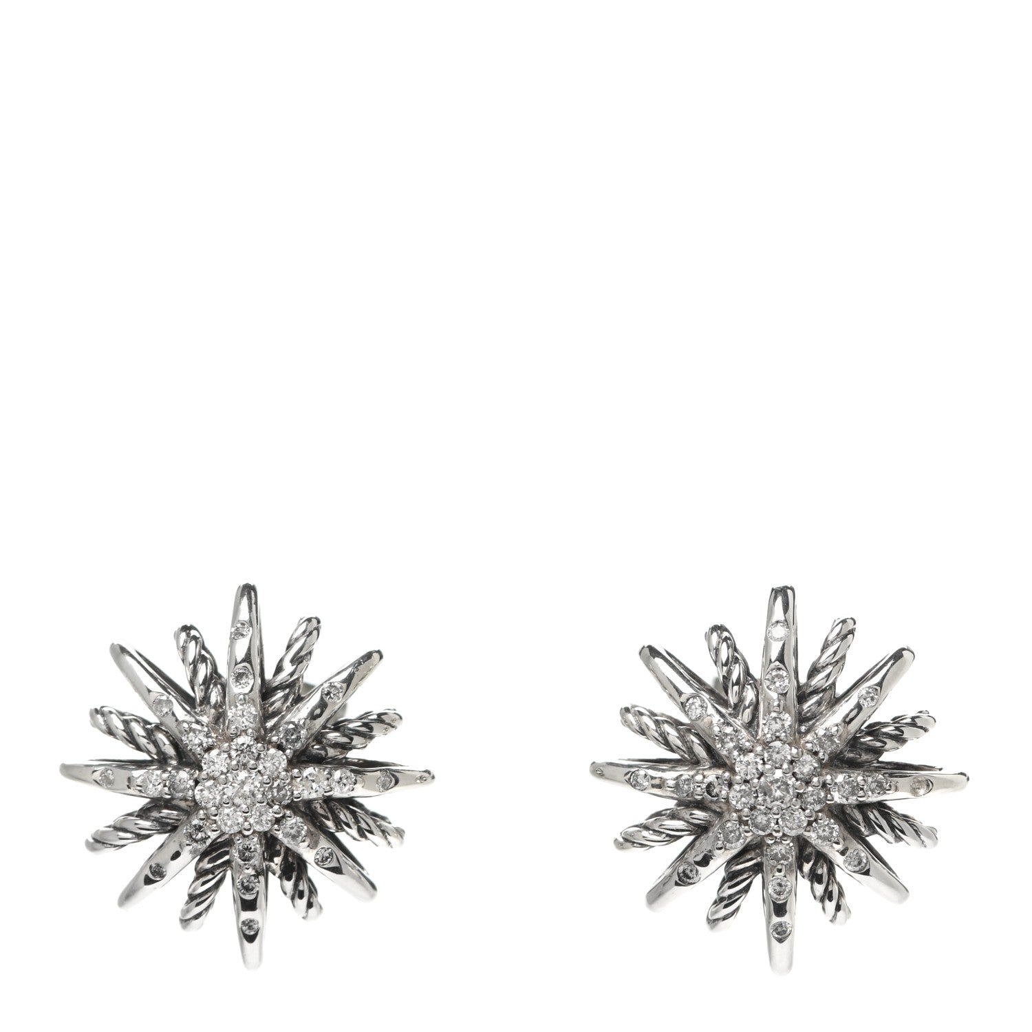 David Yurman Sterling Silver Diamond 16mm Starburst Earrings 1 of 4