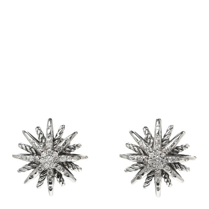 David Yurman Sterling Silver Diamond 16mm Starburst Earrings 1 of 4