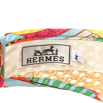 Hermes Panama Straw Woven Silk Astrologie Nouvelle Emilie Visor M Natural Amazone Pop 6 of 7