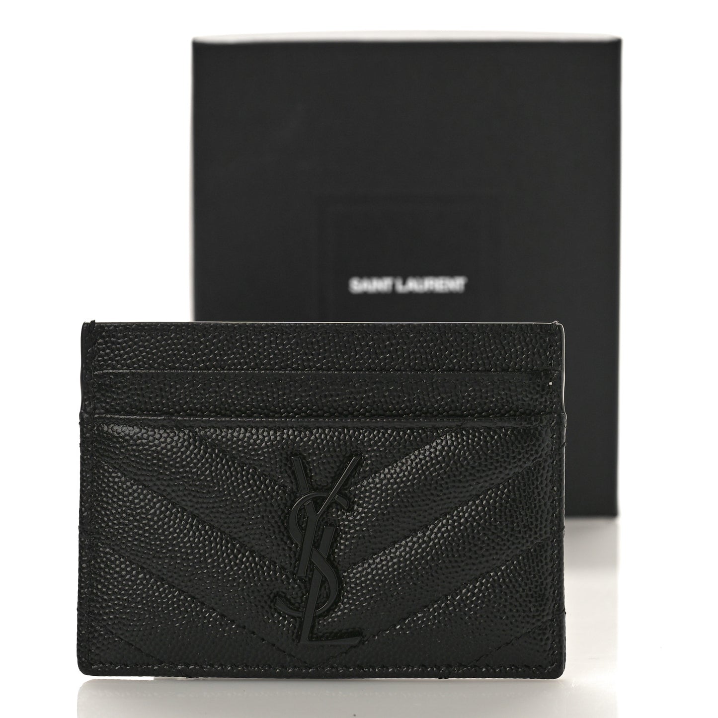 Grain De Poudre Matelasse Chevron Monochrome Monogram Credit Card Case Black