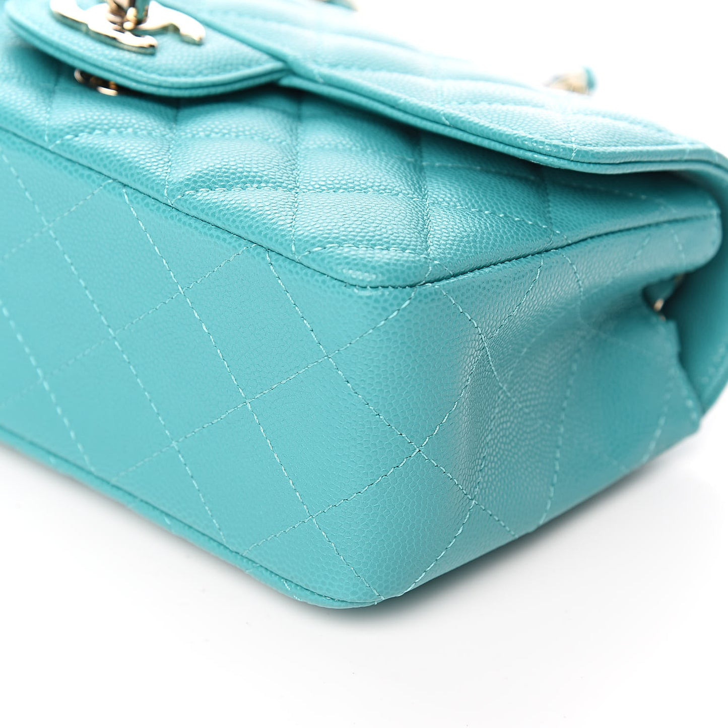 Caviar Quilted Mini Rectangular Flap Turquoise