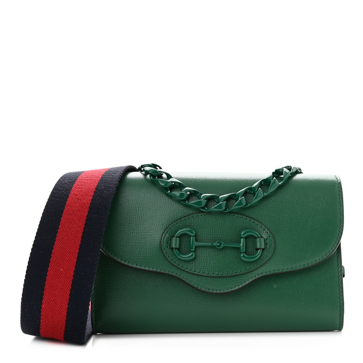 Gucci Azalea Calfskin Web Monochrome Mini Horsebit 1955 Chain Shoulder Bag Emerald 1 of 13