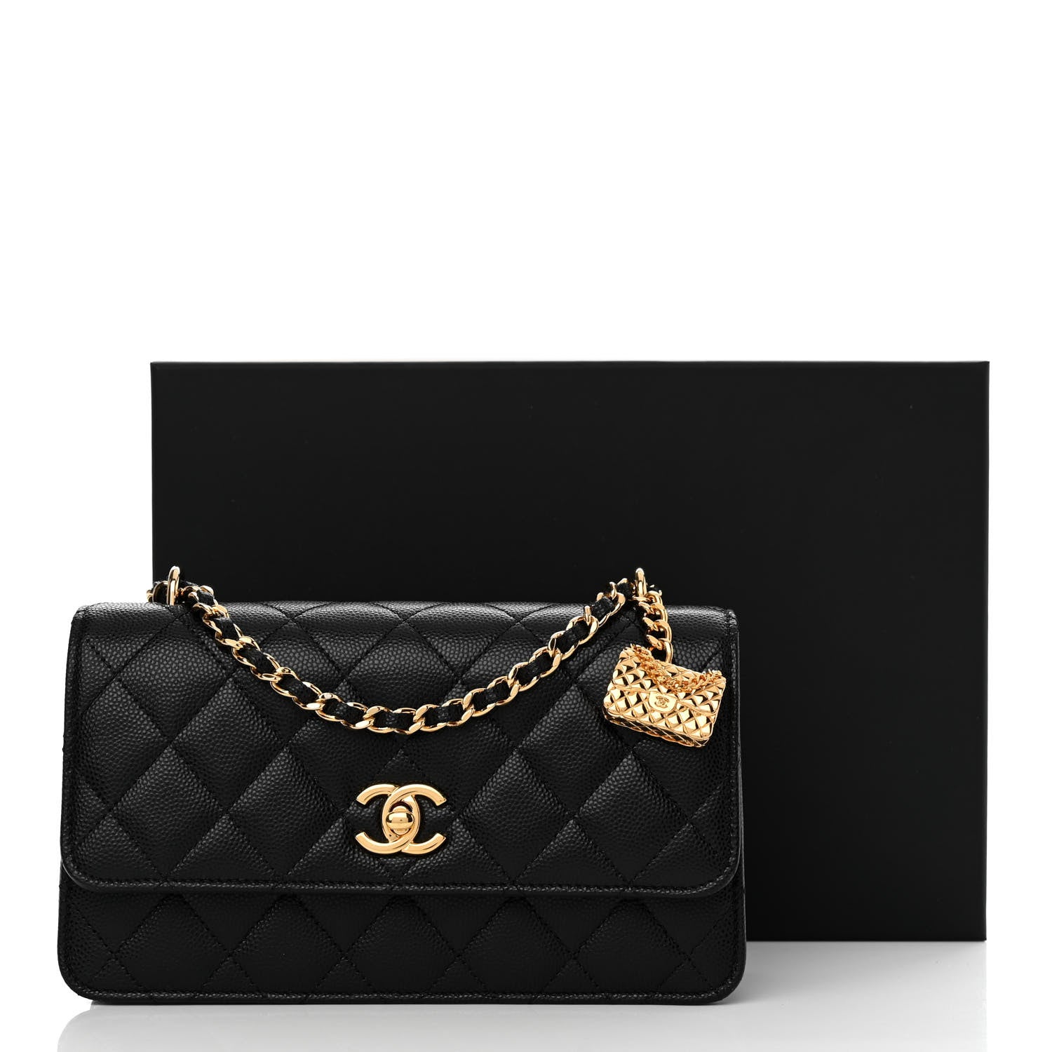 Chanel Shiny Caviar Quilted Flap Charm Wallet On Chain WOC Black 13 of 13