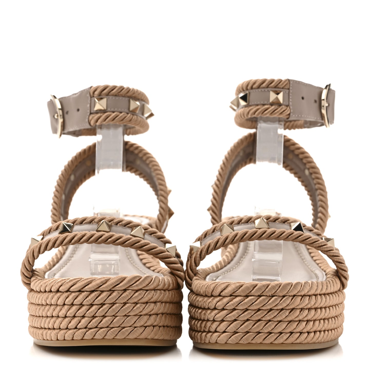 Calfskin Rockstud Rope Espadrille Flatform Sandals  35 Poudre