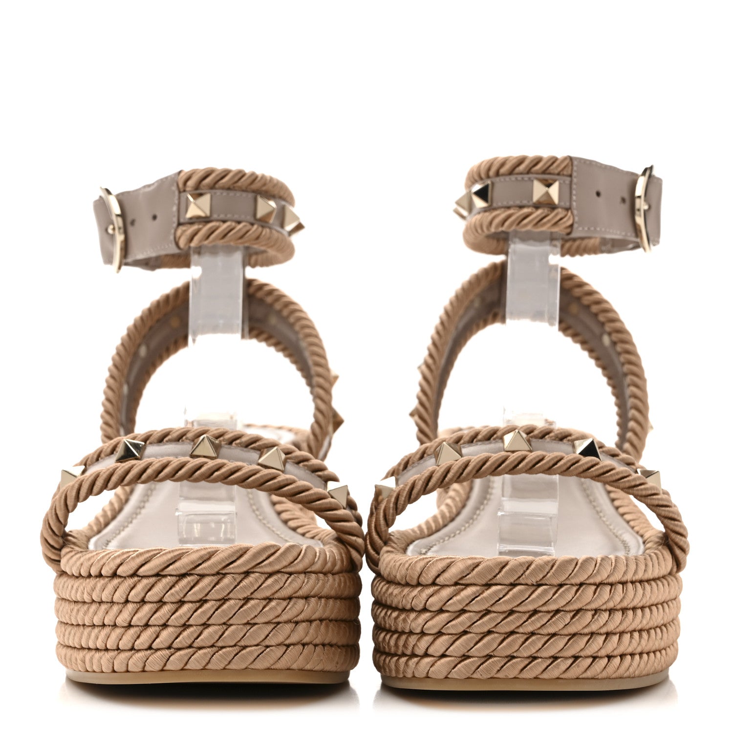 Valentino Garavani Calfskin Rockstud Rope Espadrille Flatform Sandals  35 Poudre 3 of 8