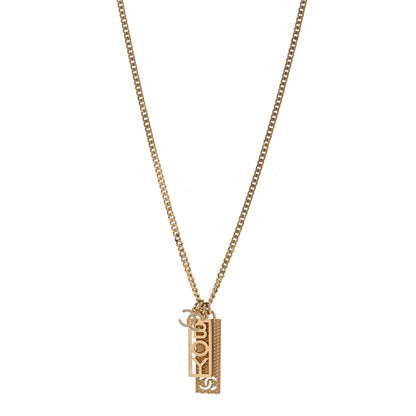 Chanel Metal Crystal CC Boy Pendant Long Necklace Gold 1 of 5