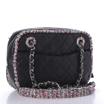 Chanel Lambskin Quilted Tweed Elegant Trim Front Zip Camera Case Black 3 of 9