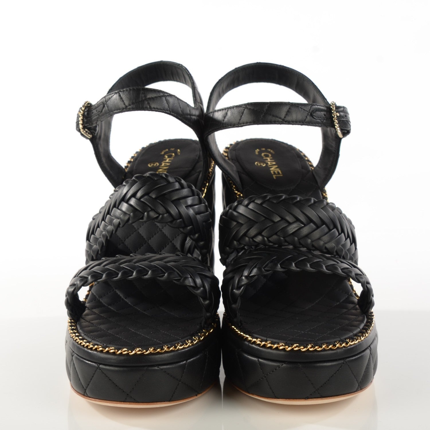 Chanel Calfskin Quilted Chain Sandals 41 Black 2 of 8