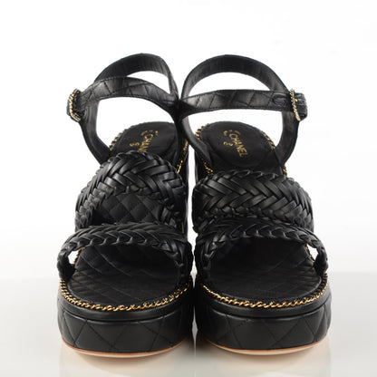 Chanel Calfskin Quilted Chain Sandals 41 Black 2 of 8