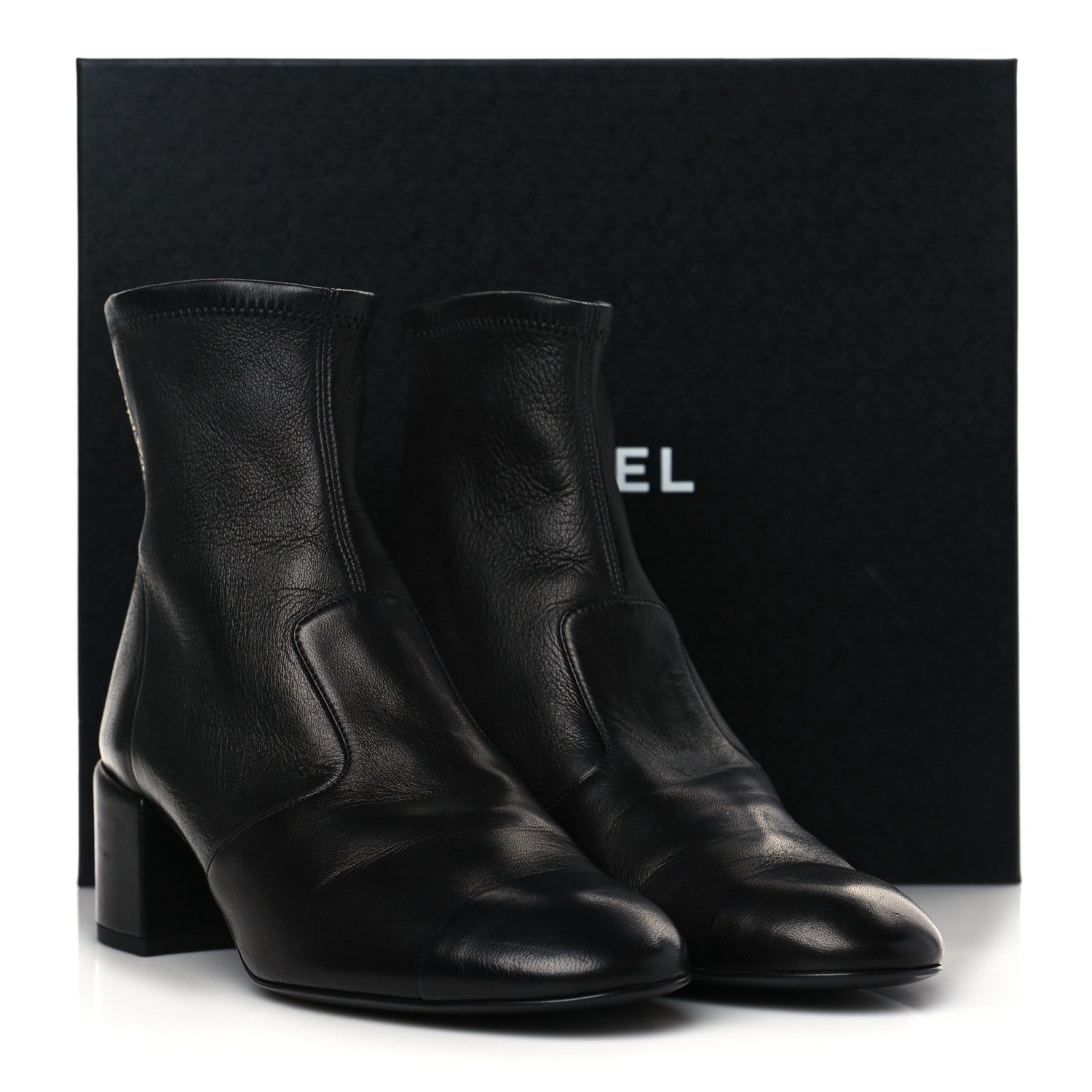 Chanel Lambskin Logo Ankle Boots 38.5 Black 9 of 9