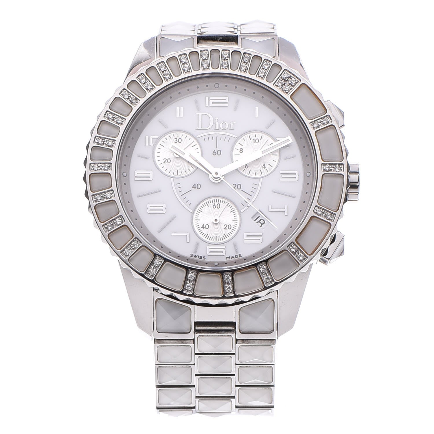 Christian Dior Stainless Steel Diamond Sapphire 38mm Christal Chronograph Quartz Watch White 1 of 11