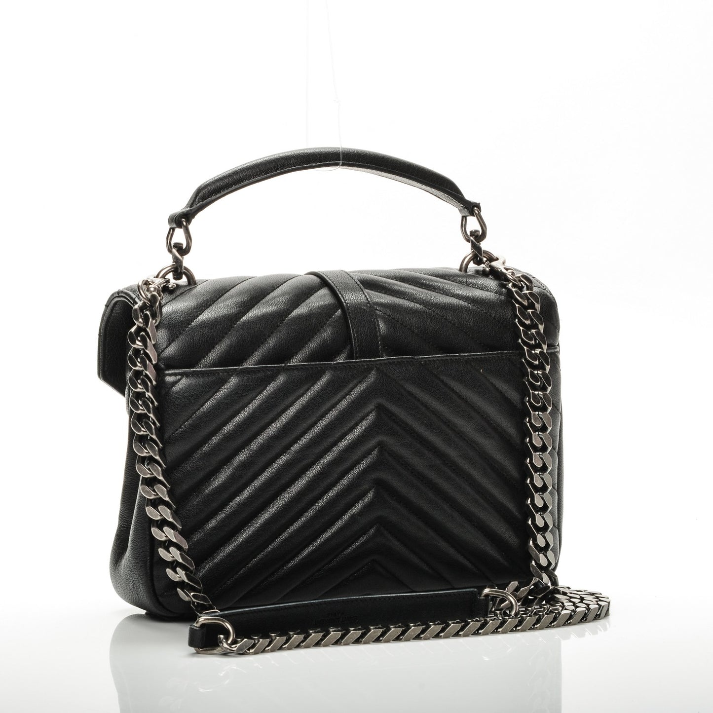 Sheepskin Matelasse Chevron Monogram Medium College Bag Black
