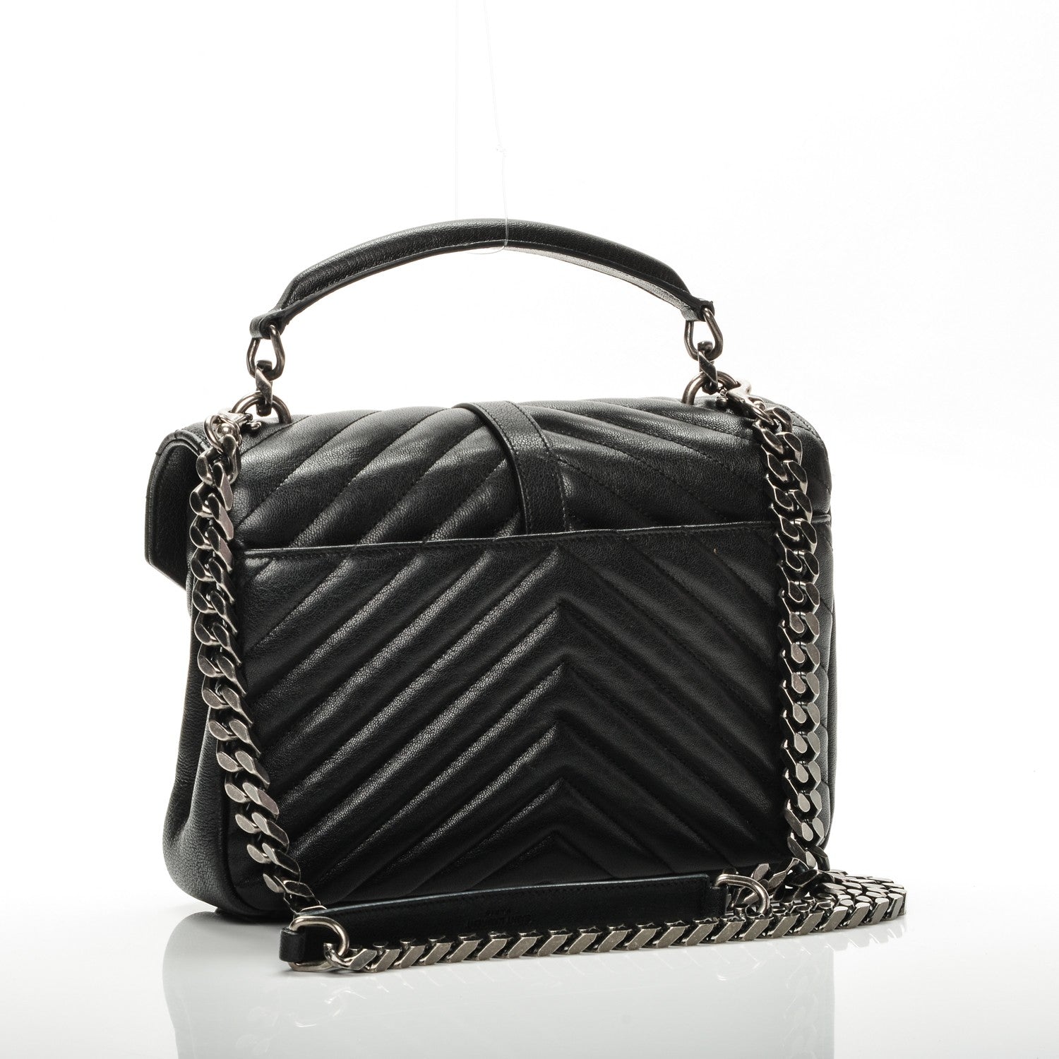 Saint Laurent Sheepskin Matelasse Chevron Monogram Medium College Bag Black 3 of 7