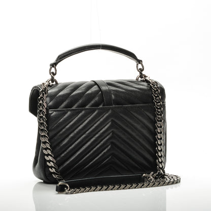 Saint Laurent Sheepskin Matelasse Chevron Monogram Medium College Bag Black 3 of 7