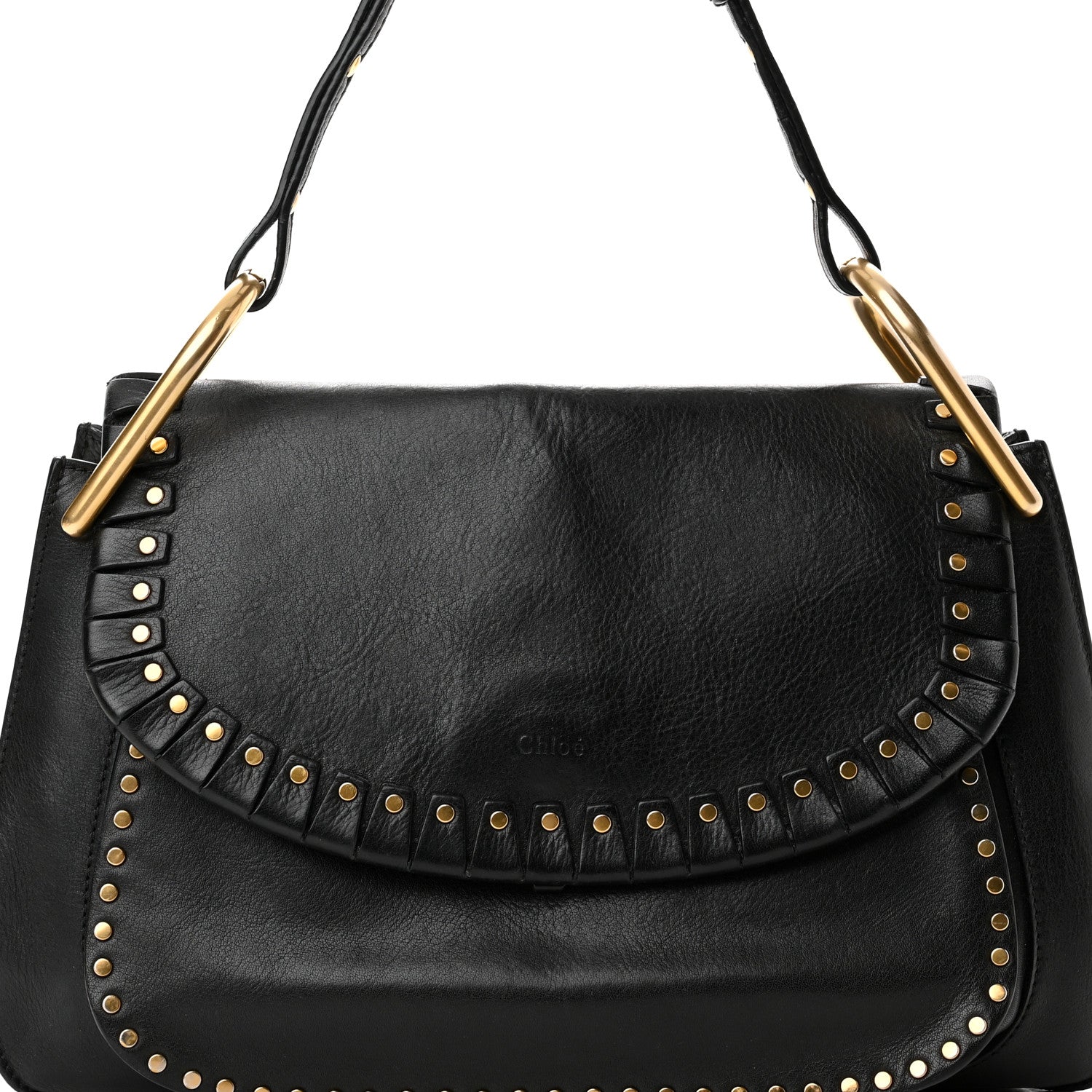 Chloe Calfskin Studded Medium Hudson Double Carry Shoulder Bag Black 7 of 13