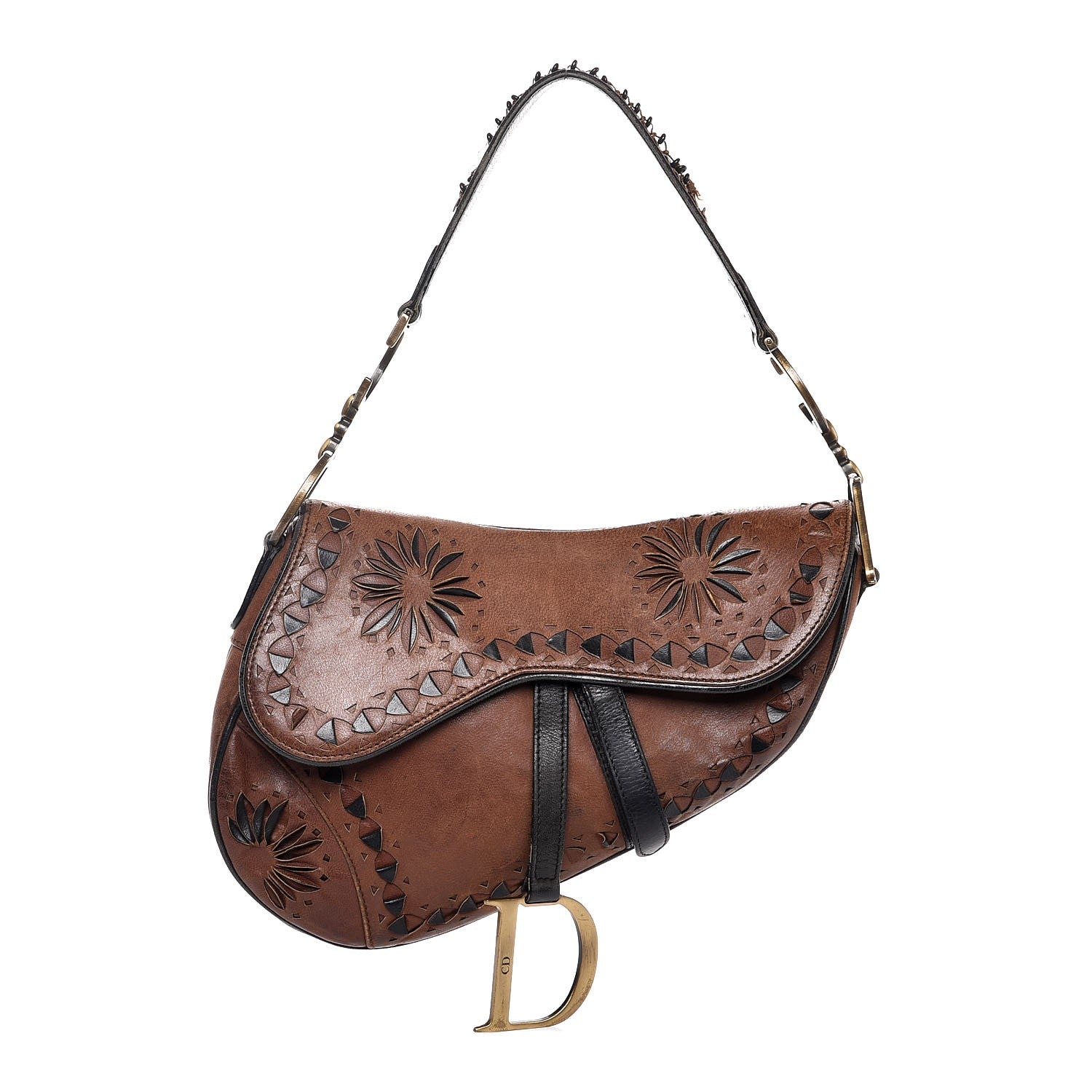 Christian Dior Calfskin Laser Cut Saddle Bag Brown 1 of 7