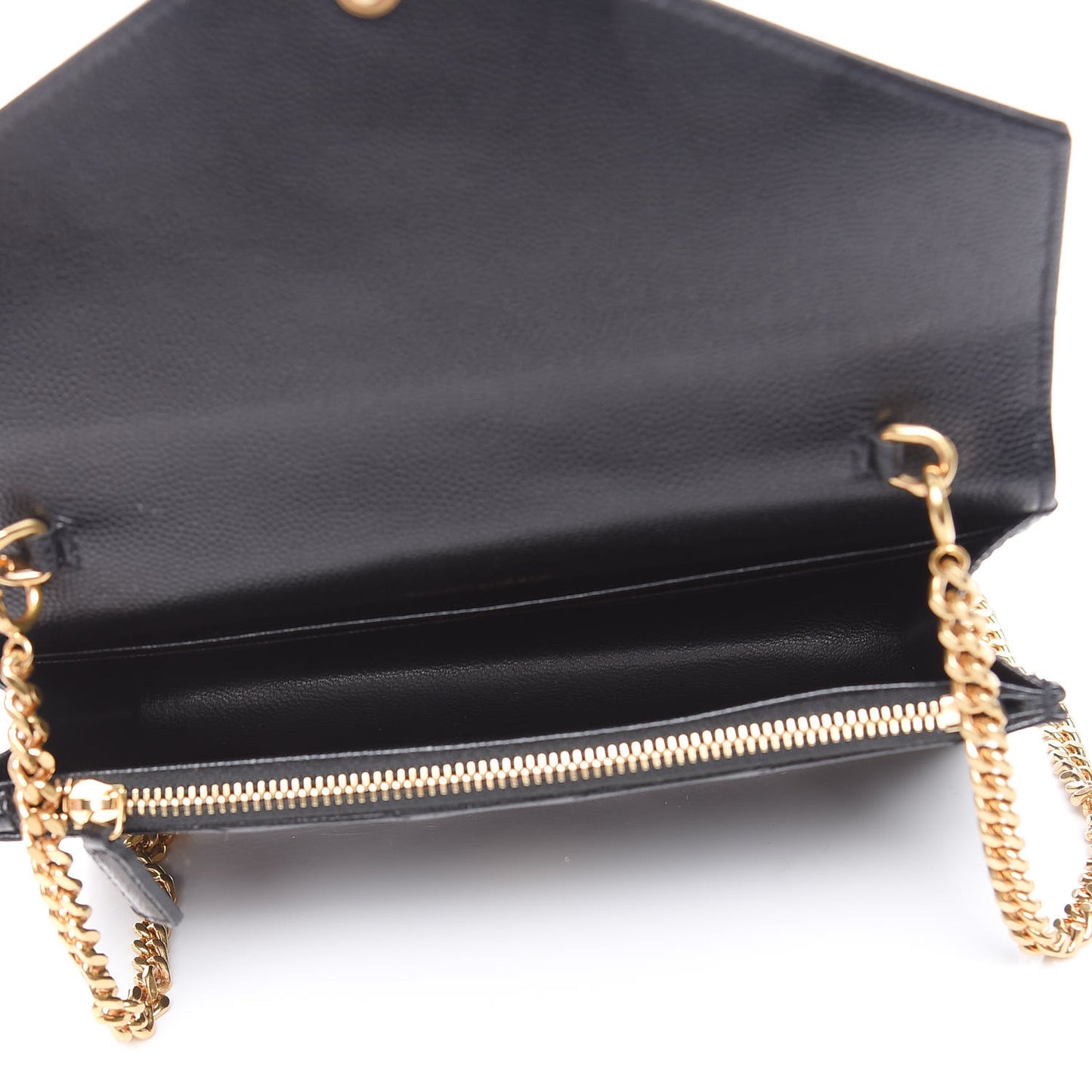 Grain De Poudre Matelasse Chevron Monogram Envelope Chain Wallet Black