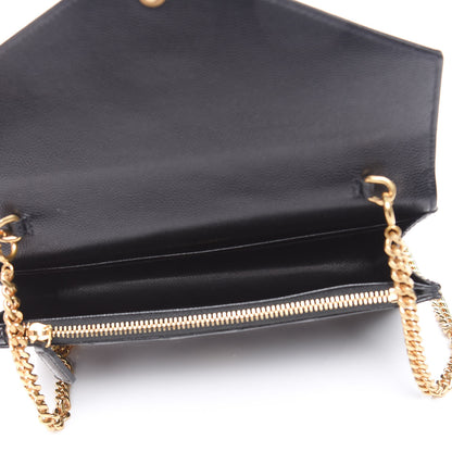 Saint Laurent Grain De Poudre Matelasse Chevron Monogram Envelope Chain Wallet Black 5 of 10